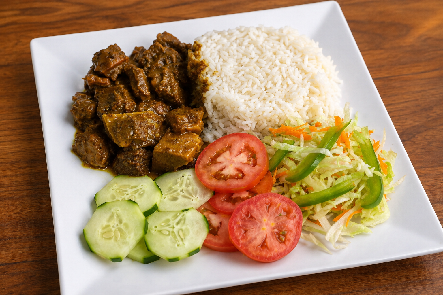 Slow-cooked Jamaican curry goat served with white rice