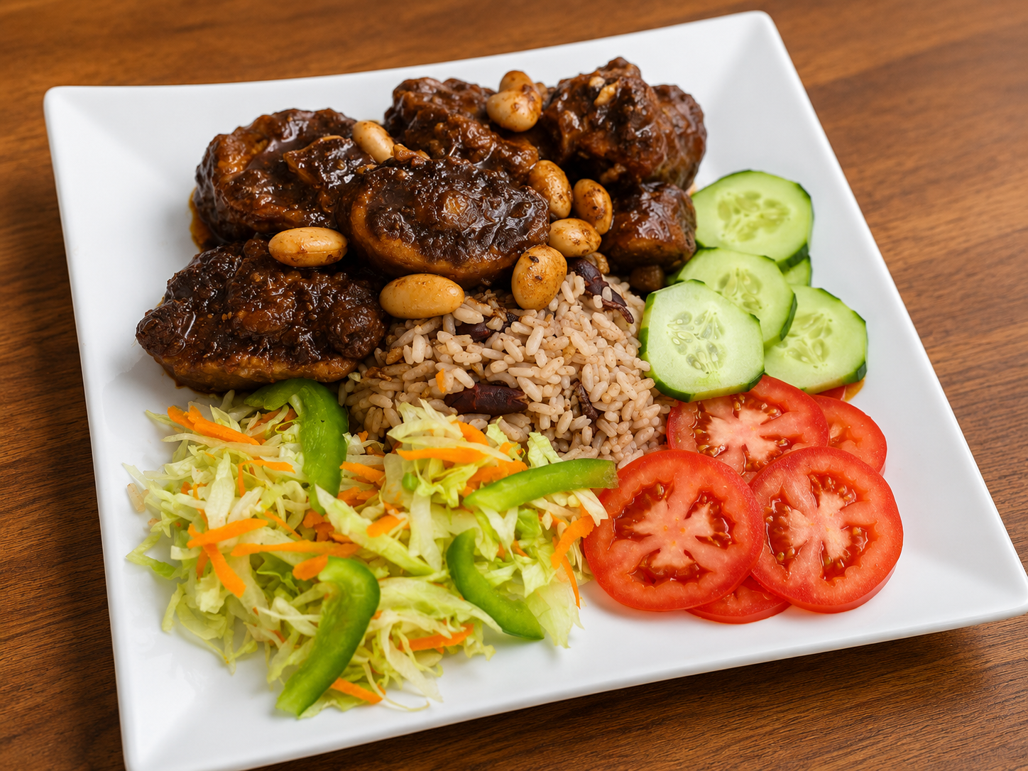 Braised oxtails with rice and peas at Super Natural Taste of Jamaica in Clermont